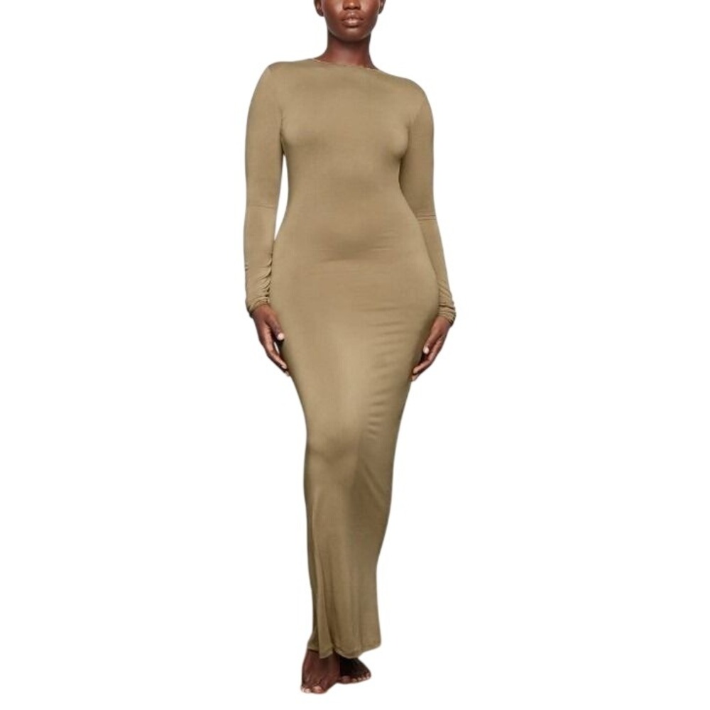 Skims Smooth Lounge Long Sleeve‎ Dress AP-DRS-2046 Khaki  4X